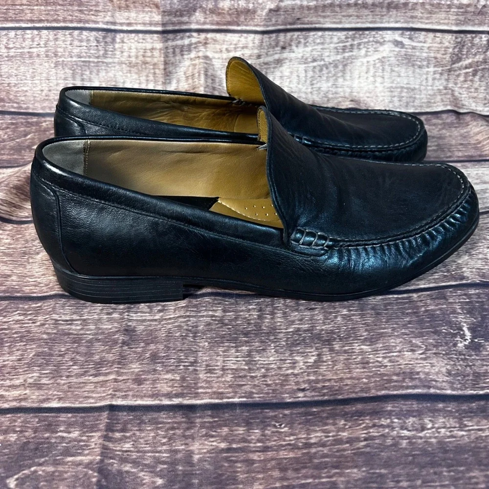 Johnston & Murphy Mens Black Leather Sheepskin Lining Moc Toe Loafers 10.5 M